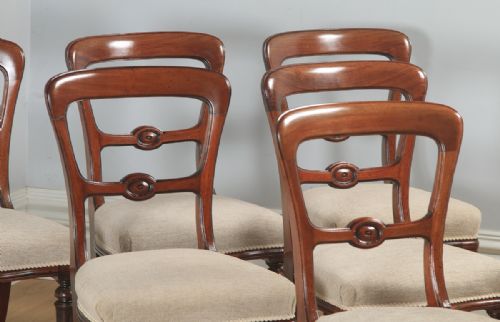 fig 4. Antique English 19th Century Victorian Set of Six Walnut Balloon Back Dining Chairs (Circa 1880)