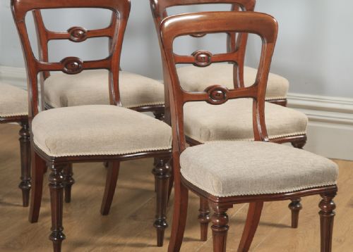 fig 6. Antique English 19th Century Victorian Set of Six Walnut Balloon Back Dining Chairs (Circa 1880)
