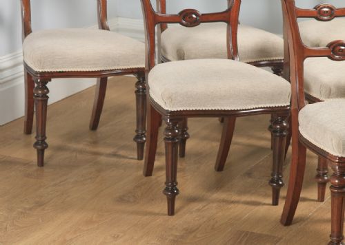 fig 7. Antique English 19th Century Victorian Set of Six Walnut Balloon Back Dining Chairs (Circa 1880)