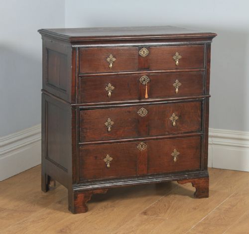 fig 1. Antique English 18th Century Georgian Oak Panelled Two Part Chest of Drawers (Circa 1740)