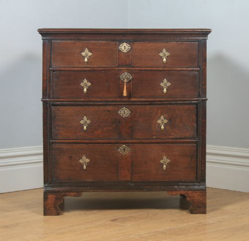 fig 2. Antique English 18th Century Georgian Oak Panelled Two Part Chest of Drawers (Circa 1740)