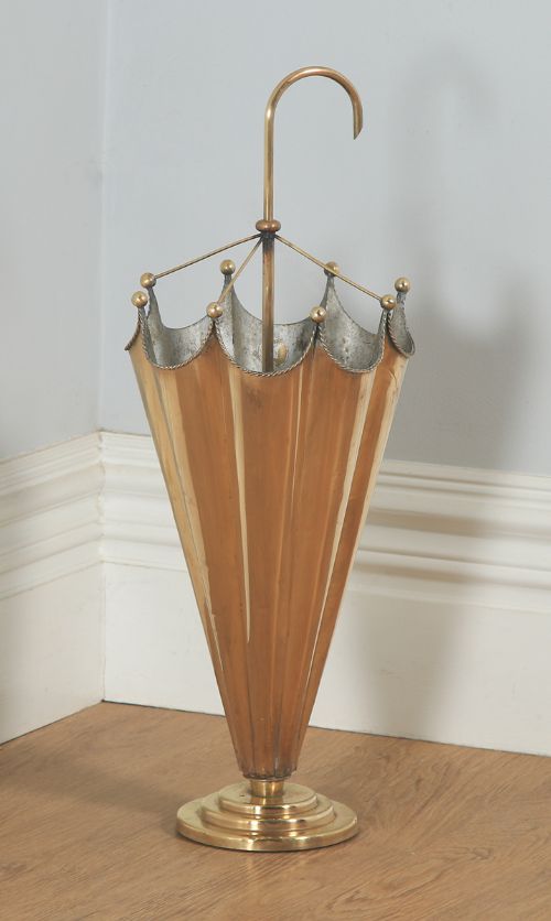 Antique English Art Deco Brass Plated Umbrella & Stick Stand (Circa 1930)