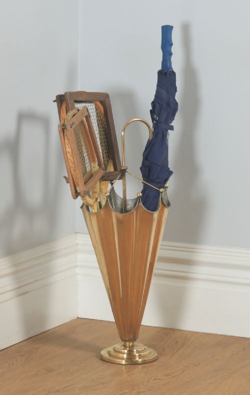 fig 1. Antique English Art Deco Brass Plated Umbrella & Stick Stand (Circa 1930)