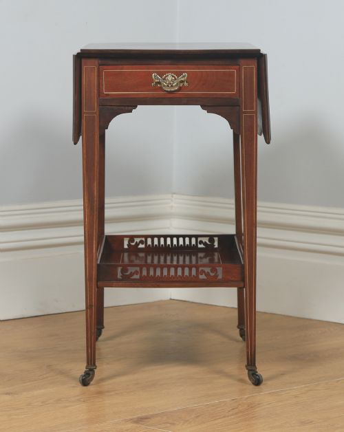 fig 1. Antique English Edwardian Mahogany Folding Drop Leaf Occasional Side Table (Circa 1910)