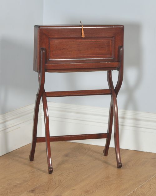 fig 7. Antique English Victorian Mahogany Folding Campaign Writing Table (Circa 1890)