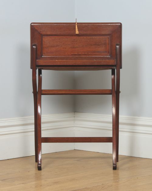 fig 1. Antique English Victorian Mahogany Folding Campaign Writing Table (Circa 1890)