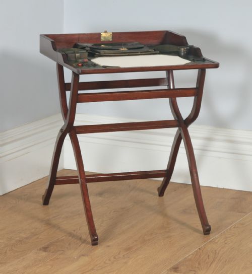 Antique English Victorian Mahogany Folding Campaign Writing Table (Circa 1890)
