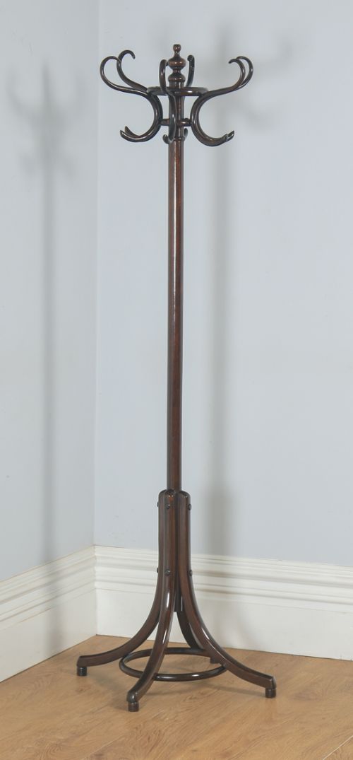 Antique English Edwardian Bentwood Coat, Hat, Stick & Umbrella Demi Lune Hallstand (Circa 1910)