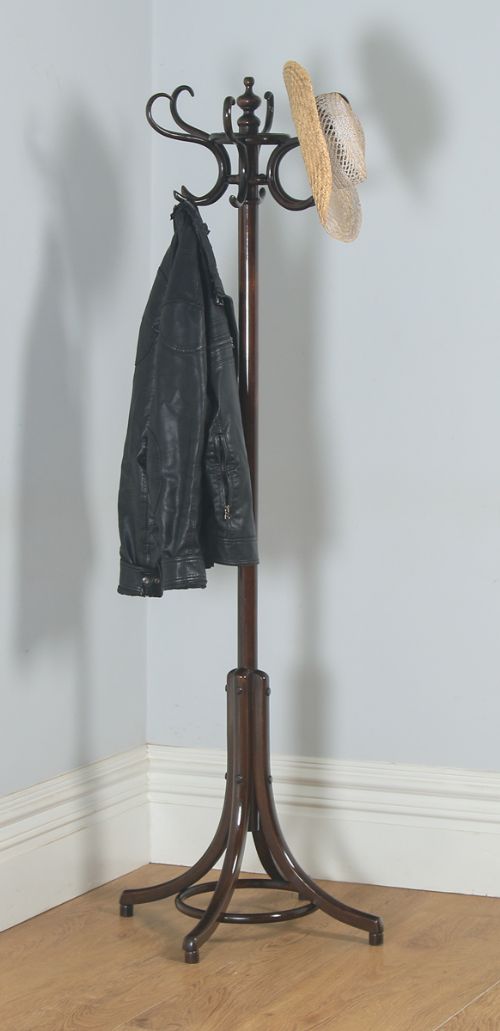 fig 1. Antique English Edwardian Bentwood Coat, Hat, Stick & Umbrella Demi Lune Hallstand (Circa 1910)