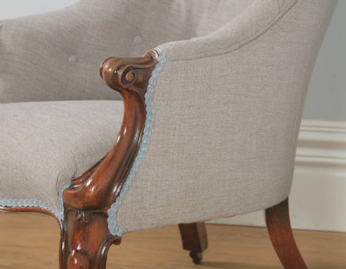 fig 7. Antique English Victorian Mahogany Grey Taupe Upholstered Tub Armchair (Circa 1850)