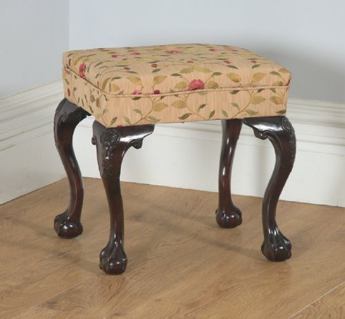 Antique English Georgian Chippendale Style Mahogany Upholstered Stool (Circa 1880)