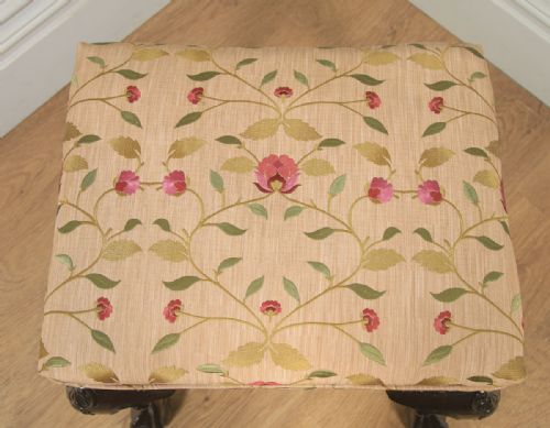 fig 2. Antique English Georgian Chippendale Style Mahogany Upholstered Stool (Circa 1880)