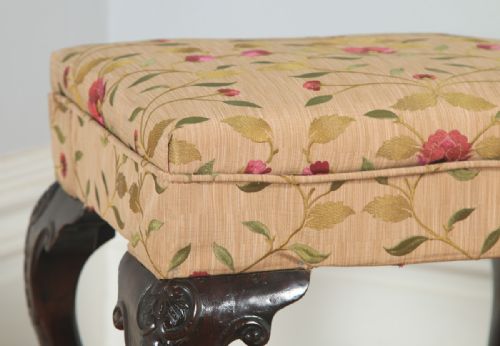 fig 5. Antique English Georgian Chippendale Style Mahogany Upholstered Stool (Circa 1880)
