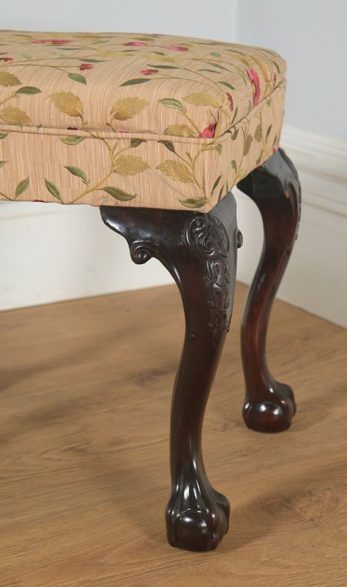 fig 7. Antique English Georgian Chippendale Style Mahogany Upholstered Stool (Circa 1880)
