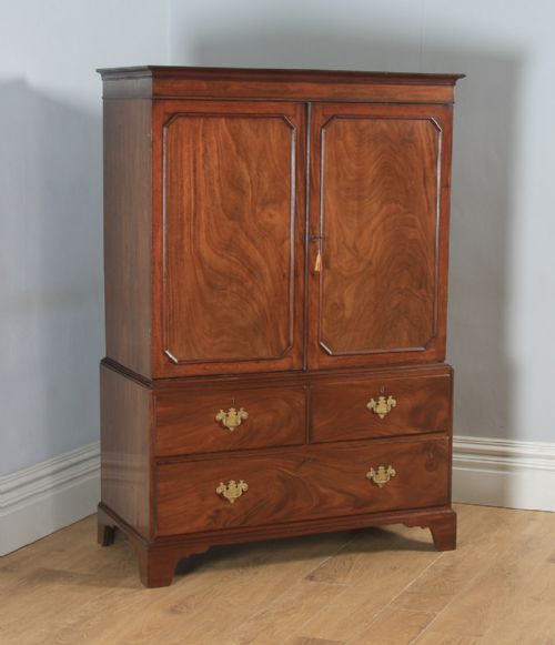Antique English Georgian Figured Mahogany Linen Press Wardrobe (Circa 1790)