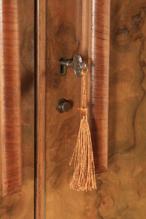 fig 1. Antique English Art Deco Burr Walnut Two Door Serpentine Wardrobe (Circa 1930)