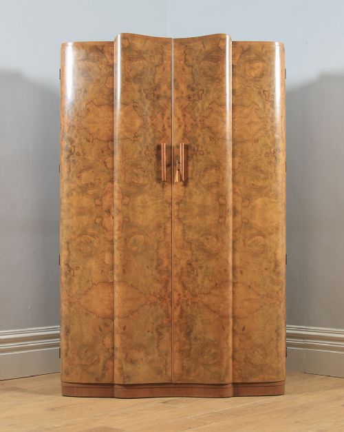 fig 2. Antique English Art Deco Burr Walnut Two Door Serpentine Wardrobe (Circa 1930)