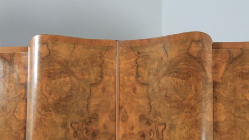 fig 3. Antique English Art Deco Burr Walnut Two Door Serpentine Wardrobe (Circa 1930)