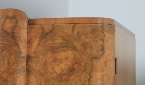 fig 4. Antique English Art Deco Burr Walnut Two Door Serpentine Wardrobe (Circa 1930)