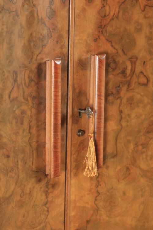 fig 5. Antique English Art Deco Burr Walnut Two Door Serpentine Wardrobe (Circa 1930)