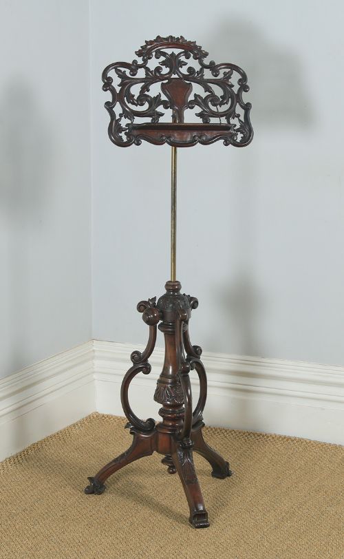 Antique English Victorian Rococo Mahogany & Brass Adjustable Music & Book Stand (Circa 1860)