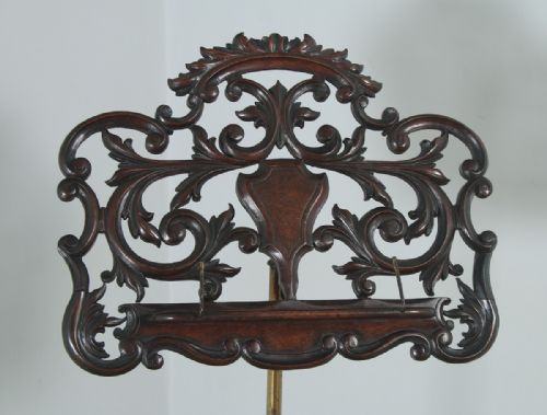 fig 3. Antique English Victorian Rococo Mahogany & Brass Adjustable Music & Book Stand (Circa 1860)