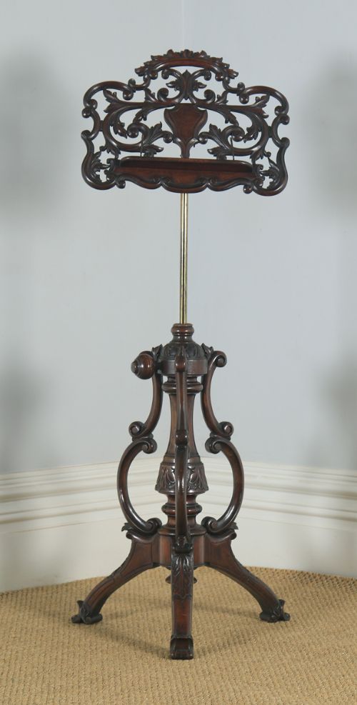 fig 5. Antique English Victorian Rococo Mahogany & Brass Adjustable Music & Book Stand (Circa 1860)