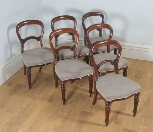 fig 1. Antique English 19th Century Victorian Set of Six Mahogany Balloon Back Dining Chairs (Circa 1860)