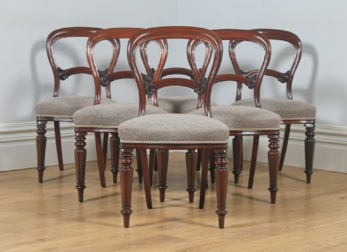 fig 2. Antique English 19th Century Victorian Set of Six Mahogany Balloon Back Dining Chairs (Circa 1860)