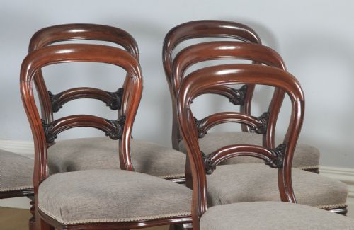 fig 4. Antique English 19th Century Victorian Set of Six Mahogany Balloon Back Dining Chairs (Circa 1860)