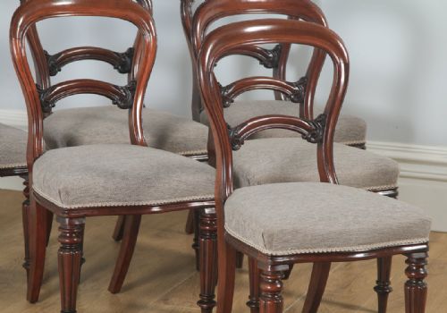 fig 6. Antique English 19th Century Victorian Set of Six Mahogany Balloon Back Dining Chairs (Circa 1860)