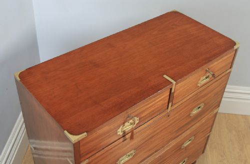 fig 2. Antique English Victorian Colonial Mahogany & Brass Military Campaign Chest of Drawers with Original Transportation Case (Circa 1850)