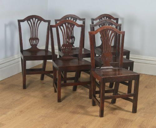 Antique English Set of Six Georgian Hepplewhite Solid Oak Country Dining Chairs (Circa 1800)
