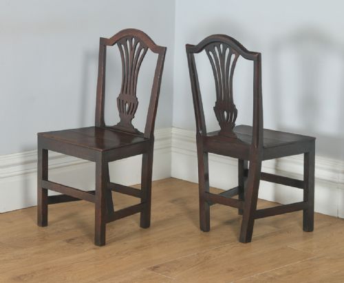 fig 8. Antique English Set of Six Georgian Hepplewhite Solid Oak Country Dining Chairs (Circa 1800)