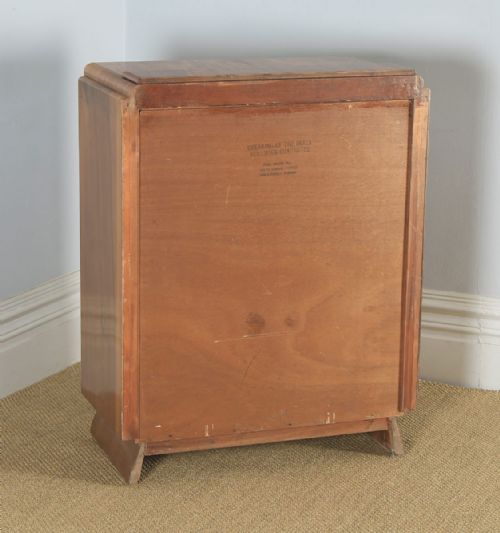fig 1. Antique English Art Deco Figured Walnut Cocktail Bow Front Cabinet by F.H. Marshall (Circa 1940)