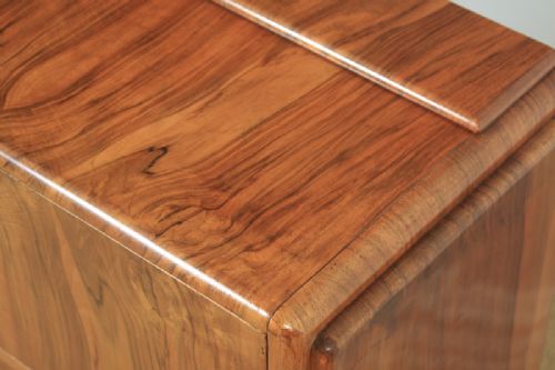 fig 3. Antique English Art Deco Figured Walnut Cocktail Bow Front Cabinet by F.H. Marshall (Circa 1940)