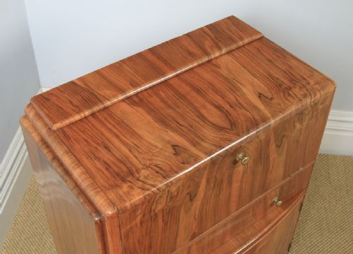 fig 4. Antique English Art Deco Figured Walnut Cocktail Bow Front Cabinet by F.H. Marshall (Circa 1940)