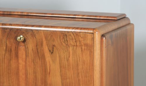 fig 8. Antique English Art Deco Figured Walnut Cocktail Bow Front Cabinet by F.H. Marshall (Circa 1940)