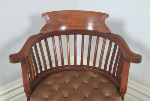 fig 5. Antique English Victorian Mahogany & Tan Brown Leather Revolving Desk Arm Chair (Circa 1900)