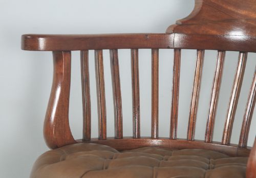fig 6. Antique English Victorian Mahogany & Tan Brown Leather Revolving Desk Arm Chair (Circa 1900)