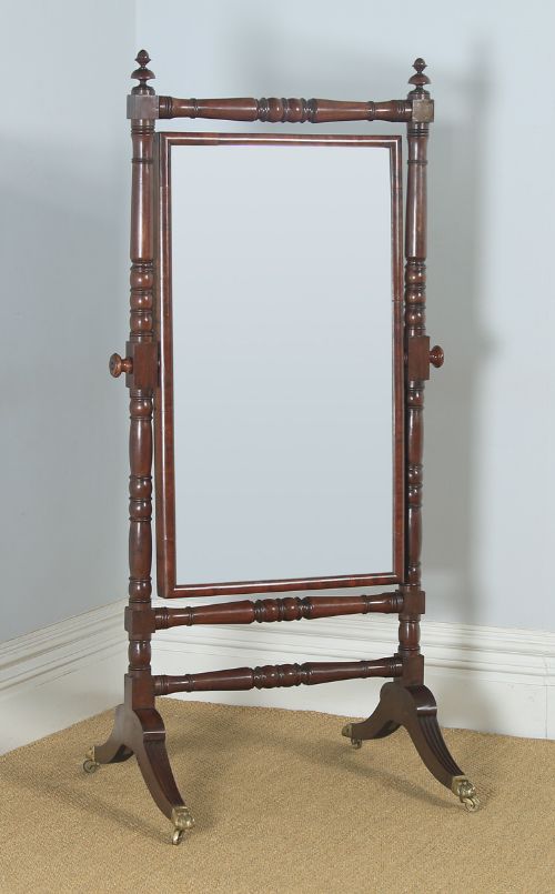Antique English William IV Mahogany Floor Standing Rectangular Cheval / Dressing Mirror (Circa 1830)