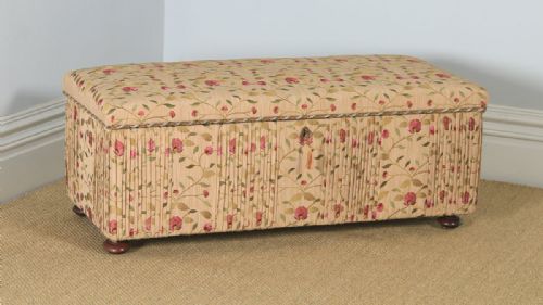 Antique English Victorian Mahogany Upholstered Ottoman Chest / Trunk (Circa 1860)