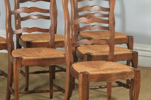 fig 6. Antique French Set of 6 Six Louis XV Style Oak Ladder Back Kitchen Dining Chairs (Circa 1910)