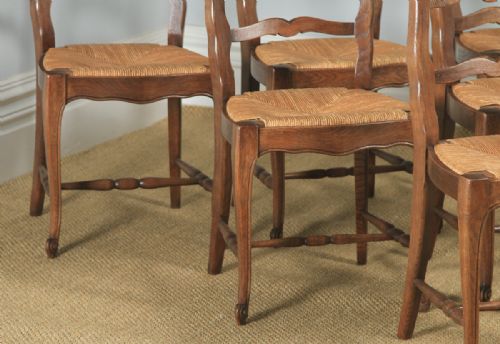 fig 7. Antique French Set of 6 Six Louis XV Style Oak Ladder Back Kitchen Dining Chairs (Circa 1910)