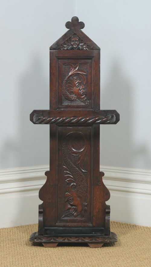 fig 2. Antique English Victorian Oak Green Man Carved Stick & Umbrella Hall Stand (Circa 1860)