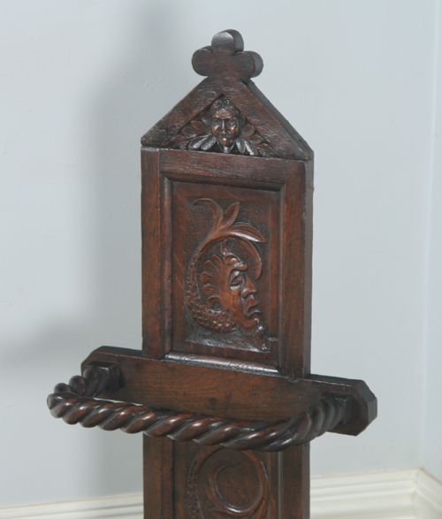 fig 3. Antique English Victorian Oak Green Man Carved Stick & Umbrella Hall Stand (Circa 1860)