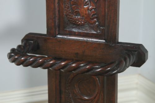 fig 6. Antique English Victorian Oak Green Man Carved Stick & Umbrella Hall Stand (Circa 1860)