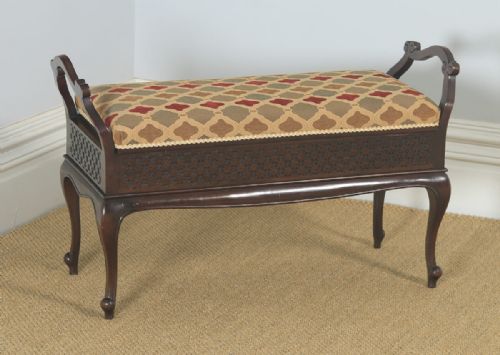 Antique English Victorian Mahogany Upholstered Piano / Music / Duet Stool (Circa 1880)