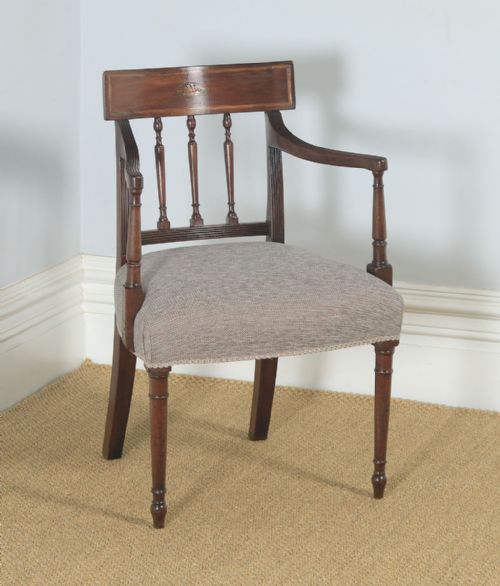 Antique English Georgian Regency Mahogany Inlaid Bar Back Elbow Desk Dining Armchair Carver (Circa 1825)