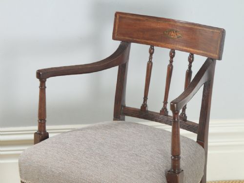 fig 2. Antique English Georgian Regency Mahogany Inlaid Bar Back Elbow Desk Dining Armchair Carver (Circa 1825)